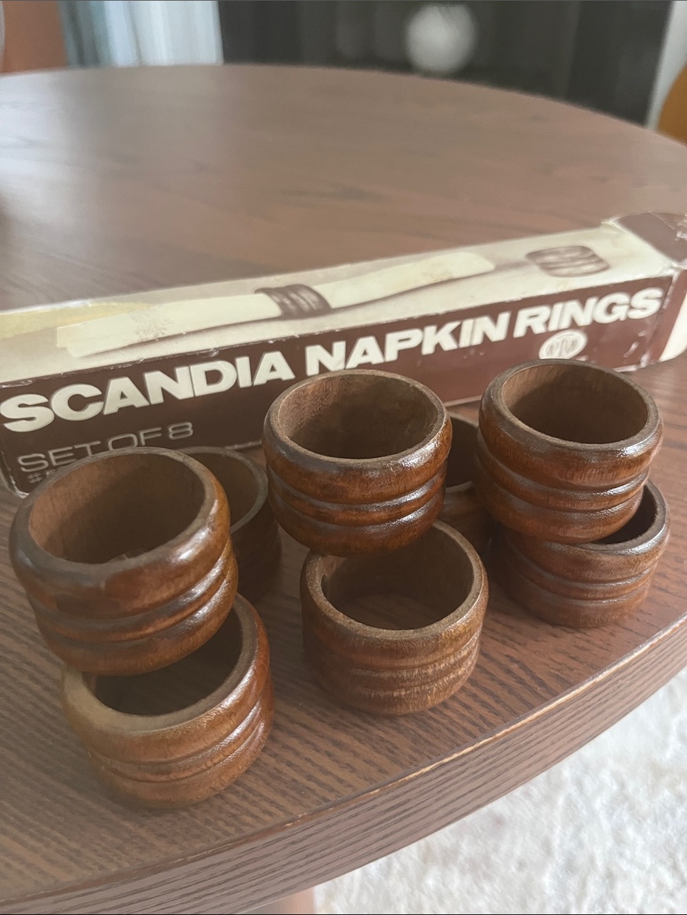 MCM Scandinavian Wooden Napkin Rings Set of 8